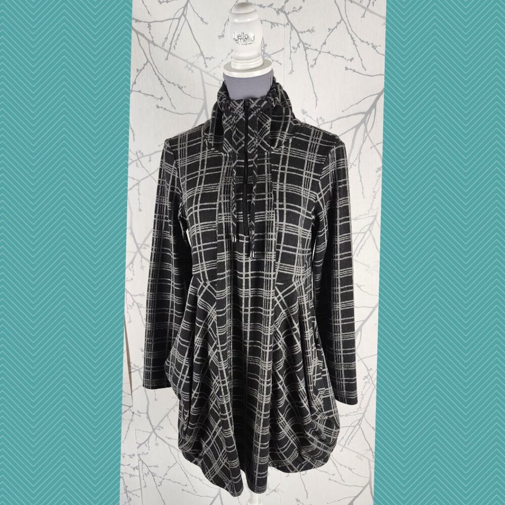 Pure Essence Windowpane Checks Half Zip Flowy Tunic w/ Pockets